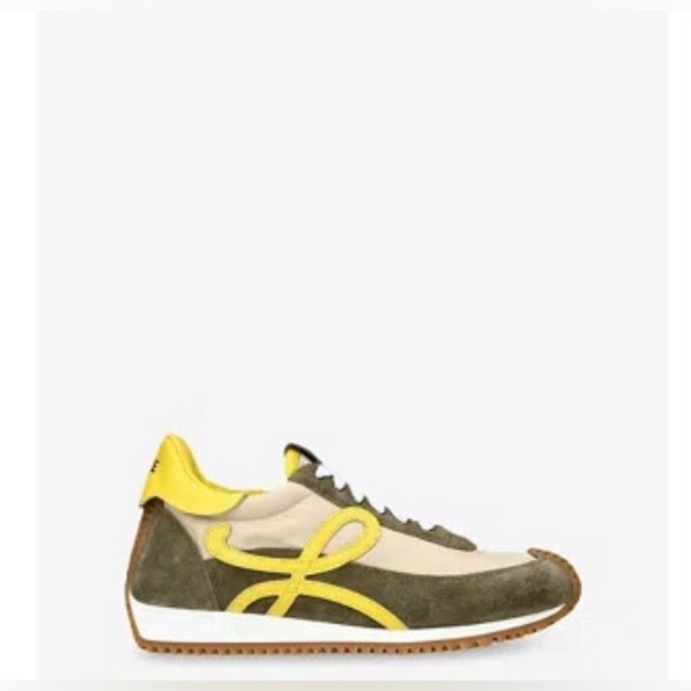 Women’s Loewe Olive Flow Runner Suede and Shell Low Top Trainers; rare color way